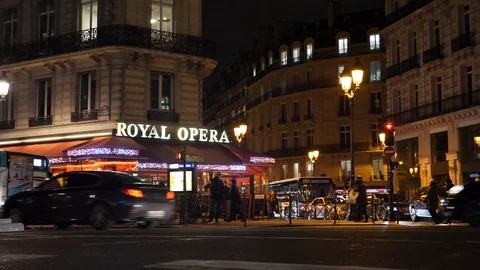 Paris Cafe Royal Opera at Night Stock Footage 100890535
