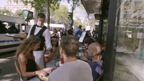 Paris Cafe Server Movement Slow Video stock 95162692