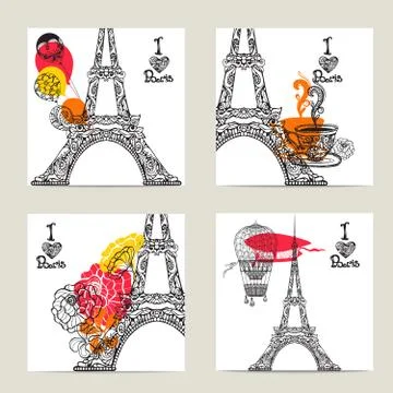 Paris Card Set Stock Illustration