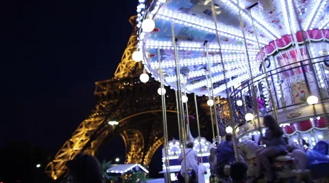 Paris Carousel with Eiffel Tower in background. Stock Footage 43983777