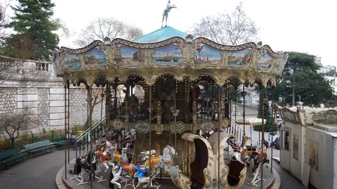 Paris Carousel At Mont Martre During Daytime Stock Footage 100879891