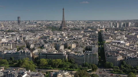 Paris center tower district flight over traffic street aerial panorama 4k france Stock Footage 147997495