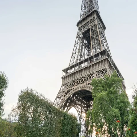 Paris. Champ de Mars. Eiffel tower just after the sunset Stock Footage 69287394