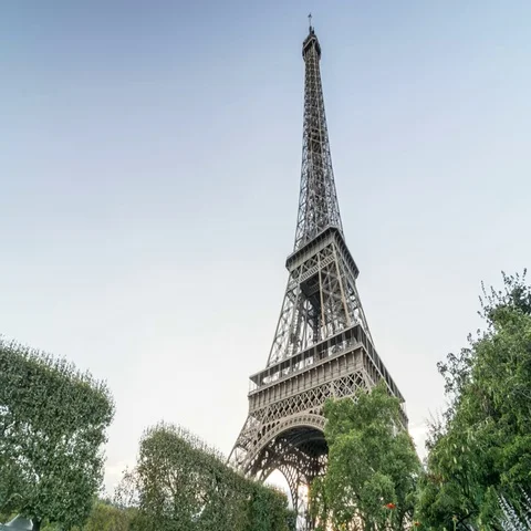 Paris. Champ de Mars. Eiffel tower at dusk Stock Footage 69304642