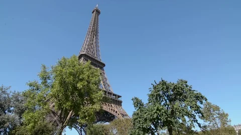 Paris. Champ de Mars. Eiffel tower on sunny summer day. Stock Footage 69947347