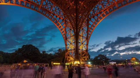 Paris champ de mars under eiffel tower tourist place 4k time lapse france Stock Footage 56736937