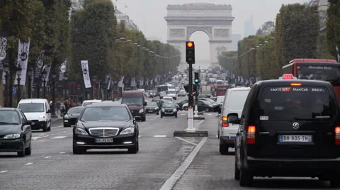 Paris Champs Elysee Traffic Stock Footage 39667564