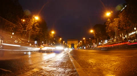 Paris Champs Elysees Night Time Lapse Vídeo Stock 44265665