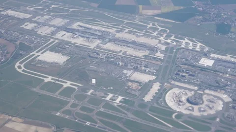 Paris Charles de Gaulle Airport aerial view Stock Footage