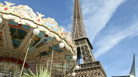 Paris - circa july 2012: carousel with the eiffel tower on the background cir Stock Footage 14830943