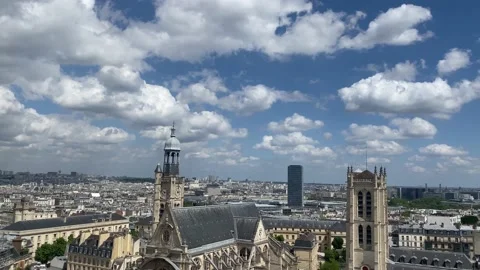 Paris City on beautiful Cloudy day, high altitude Stock Footage 200875091