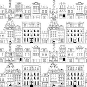 Paris city doodle seamless pattern background 스톡 일러스트