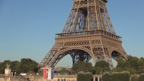 Paris City with Eiffel Tower Metallic Structure Image in Dusk Light Stock Footage 102133520