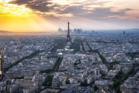 Paris City Panoramic View with Eiffel Tower Stock Photos