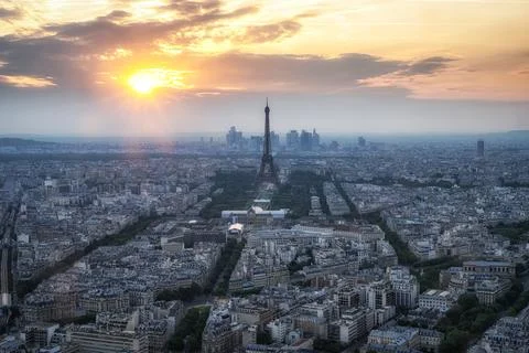 Paris City Panoramic View with Eiffel Tower Stock Photos