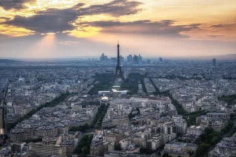 Paris City Panoramic View with Eiffel Tower Paris city panoramic sunset vi... Stock Photos