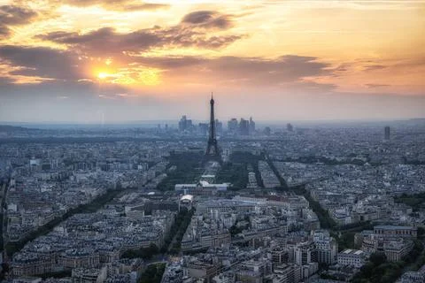 Paris City Panoramic View with Eiffel Tower Paris city panoramic sunset vi... Stock Photos