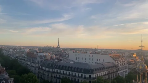 Paris city rooftops and Eiffel Tower at sunset, 2022 Stock Footage 200875071