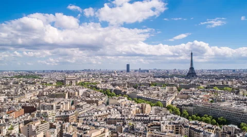 Paris City Skyline &amp; Eiffel Tower, France, Europe - Time lapse Video stock 54129880