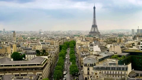 Paris City Skyline Timelapse: Eiffel Tower View from Arc de Triomphe Stock Footage 275419929