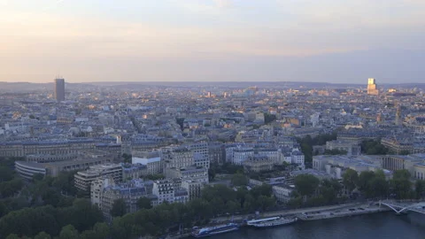 Paris city at sunset seen from the second floor of the Eiffel Tower Stock Footage 197361732
