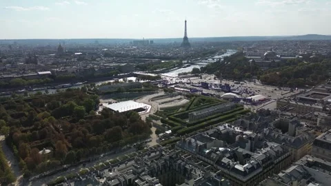 Paris city with Tour Eiffel in background, France. Aerial drone view Stock Footage 279468079
