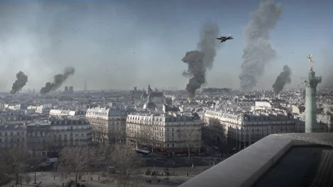 Paris city under attack in war with jets Illustration Stock Footage 170623927
