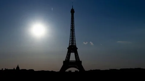 Paris Cityscape with Eiffel Tower at Sunset in Time Lapse, France Stock Footage 110625610