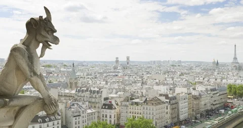 Paris cityscape with Eiffel Tower, view from Notre Dame Stock Footage 106489463