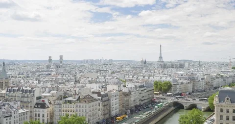 Paris cityscape with Eiffel Tower, view from Notre Dame Stock-Footage 106735564