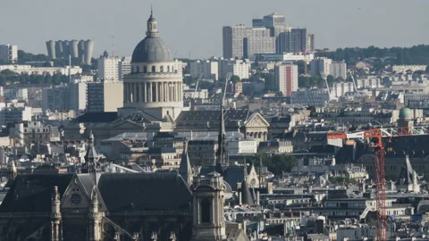 Paris cityscape. Long Shot. Construction Cranes Stock Footage 123012237