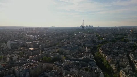 Paris cityscape with Tour Eiffel and La Defense skyscrapers in background, Stock Footage 279466487