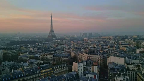Paris cityscape with Tour Eiffel and Montparnasse tower in background at Stock Footage 287202811