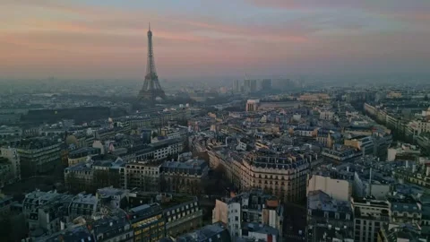 Paris cityscape with Tour Eiffel in background at sunrise, Skyline early Stock Footage 287429958