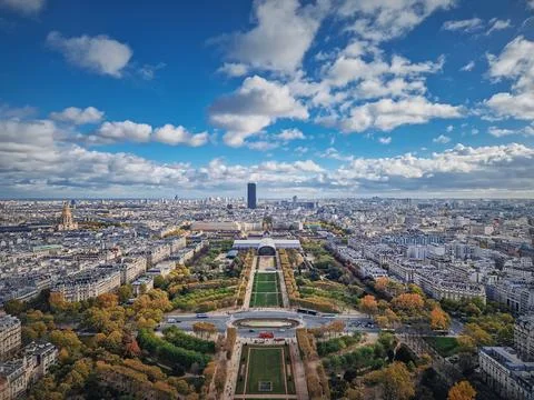 Paris cityscape view from the Eiffel tower heights, France. Montparnasse to.. Stock Photos