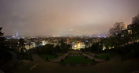 Paris Cloudy City Skyline Night Timelapse 4K Stock Footage 257624784