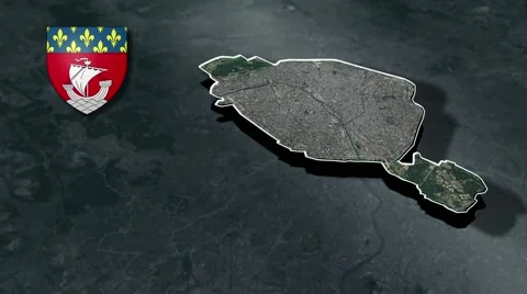 Paris with Coat Of Arms Animation Map Stock Footage 67696034