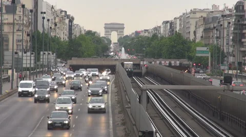 Paris commuting scene, subway moving outdoor, cars driving on crowded street Stock Footage 51690703