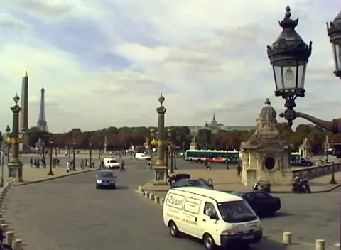 Paris Concord Square Obelisk Famous Monument Vintage Film Eiffel Tower Video stock 280473391