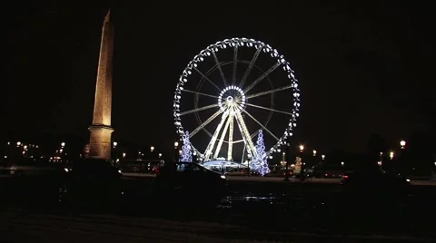 Paris concorde square by night covered in snow Stock Footage 979449