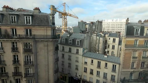 Paris construction crane, rooftops and buildings 4K 24FPS Stock Footage 265064183