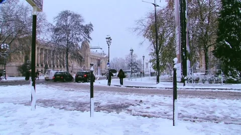 Paris covered in snow Stock Footage 976844