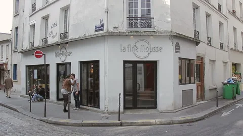 Paris Craft Beer Bar Corner Exterior Building Panning Shot Stock Footage 346148341