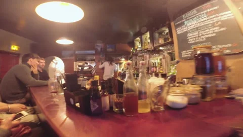 Paris Craft Beer Bar First Person POV Walking Inside Taproom to Counter Stock Footage 346374722