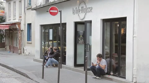 Paris Craft Beer Bar Handheld Establishing Shot With Customers outside Stock Footage 346394338