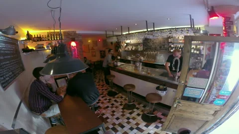Paris Craft Beer Bar High Angle View of Customers and Bartender at Counter Video stock 346288843