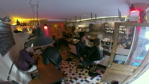 Paris Craft Beer Bar High Angle View of Patrons and Bartender at Counter Stock Footage 346293678