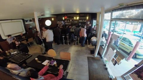 Paris Craft Beer Bar High Angle View of Patrons Socializing Stock Footage 346369724