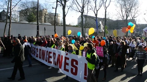 Paris, Crowd Demonstration Manif Contre IVG Stock Footage 129767995