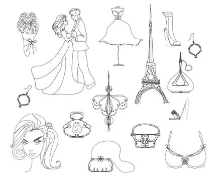 Paris doodles set Stockillustratie